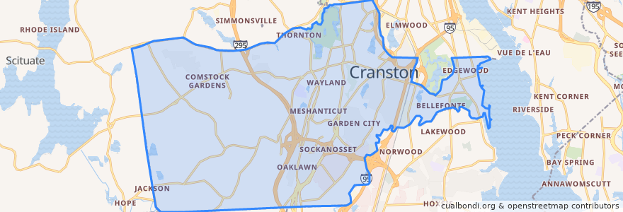 Mapa de ubicacion de Cranston.