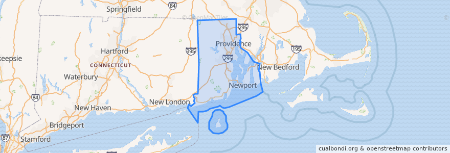 Mapa de ubicacion de Rhode Island.