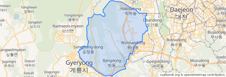 Mapa de ubicacion de 진잠동.