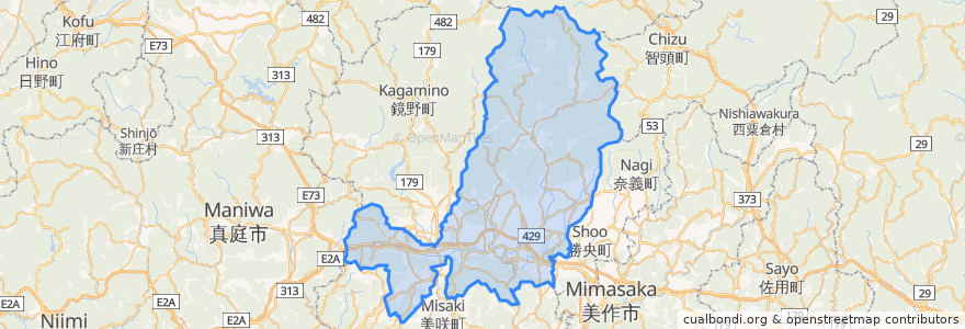 Mapa de ubicacion de 津山市.