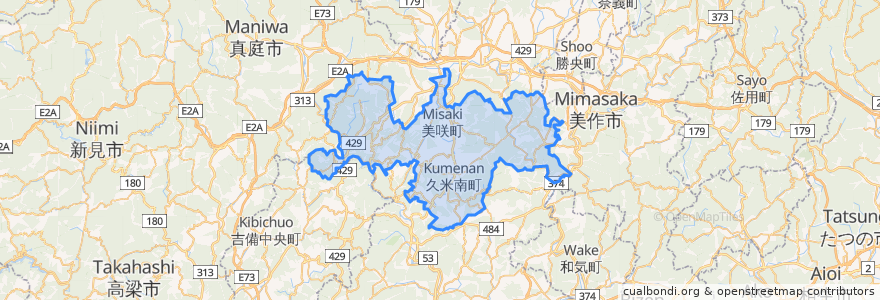 Mapa de ubicacion de 久米郡.