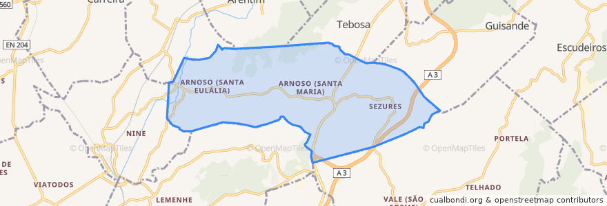 Mapa de ubicacion de Arnoso (Santa Maria e Santa Eulália) e Sezures.