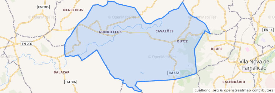 Mapa de ubicacion de Gondifelos, Cavalões e Outiz.