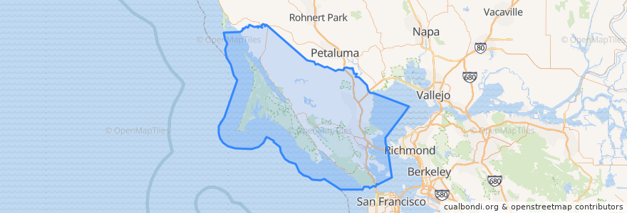 Mapa de ubicacion de Marin County.