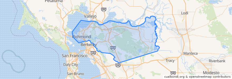 Mapa de ubicacion de Contra Costa County.