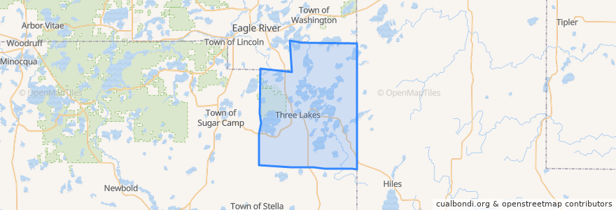 Mapa de ubicacion de Town of Three Lakes.