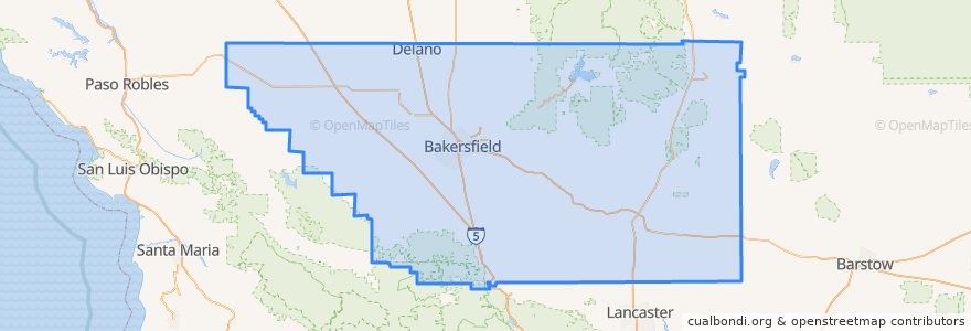 Mapa de ubicacion de Kern County.