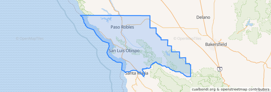 Mapa de ubicacion de San Luis Obispo County.