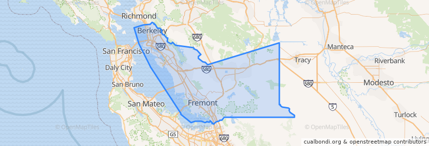 Mapa de ubicacion de Alameda County.