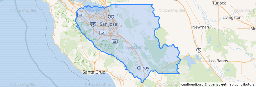 Mapa de ubicacion de Santa Clara County.