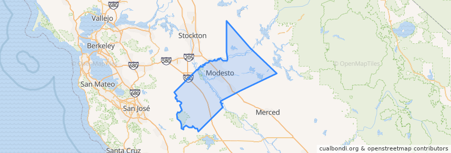 Mapa de ubicacion de Stanislaus County.