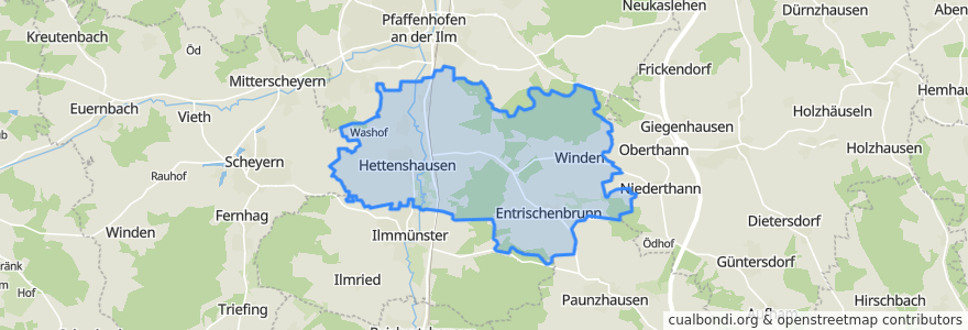 Mapa de ubicacion de Hettenshausen.