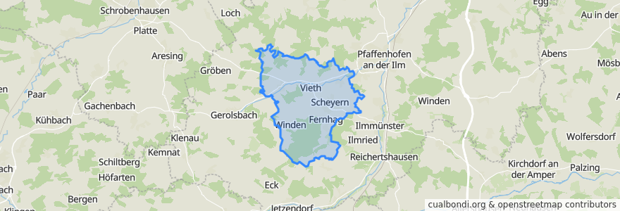 Mapa de ubicacion de Scheyern.