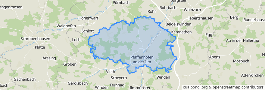 Mapa de ubicacion de Pfaffenhofen an der Ilm.