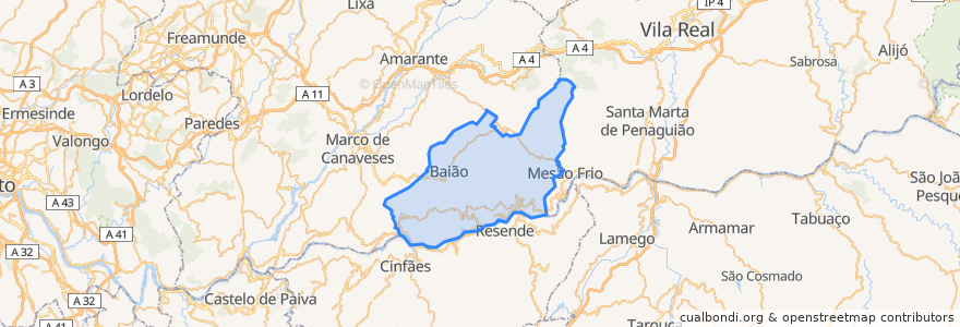 Mapa de ubicacion de Baião.