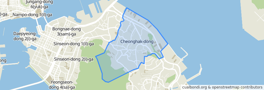 Mapa de ubicacion de 청학2동.