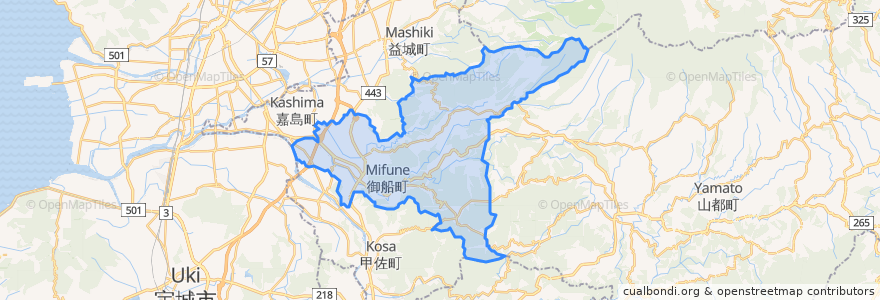 Mapa de ubicacion de 御船町.