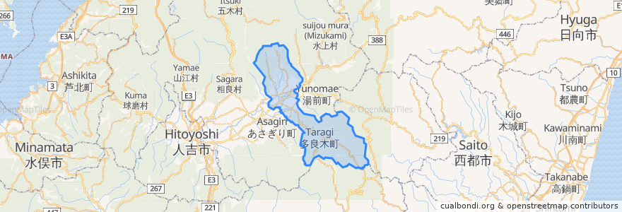 Mapa de ubicacion de 多良木町.