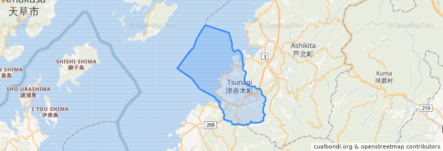 Mapa de ubicacion de 津奈木町.