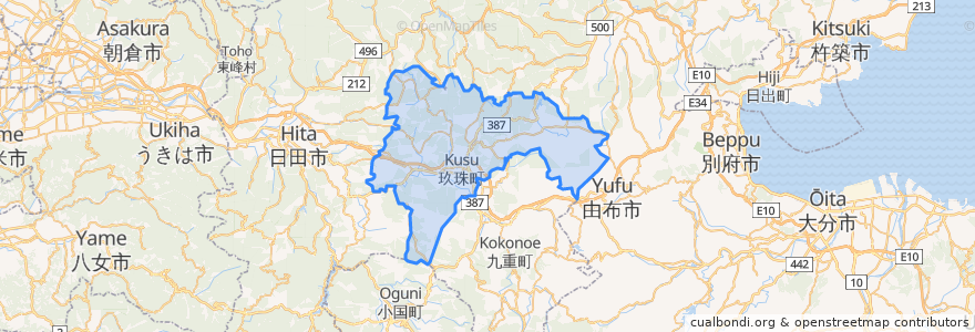 Mapa de ubicacion de 玖珠町.