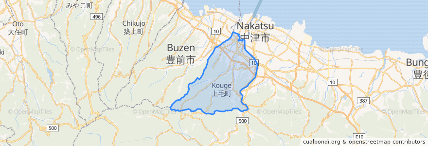 Mapa de ubicacion de 上毛町.