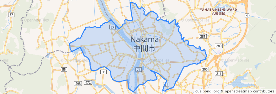 Mapa de ubicacion de 中間市.