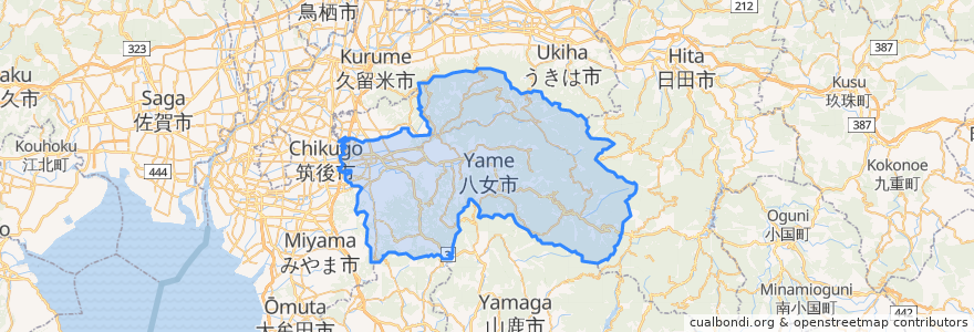 Mapa de ubicacion de 八女市.