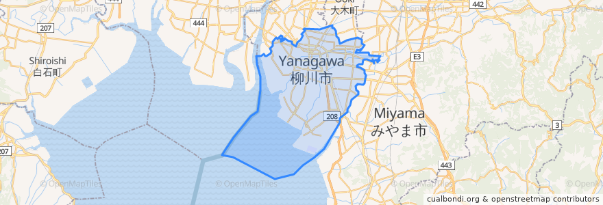 Mapa de ubicacion de 柳川市.