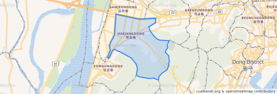 Mapa de ubicacion de 학장동.