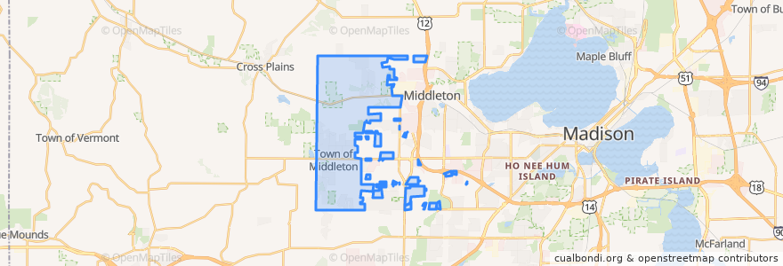 Mapa de ubicacion de Town of Middleton.