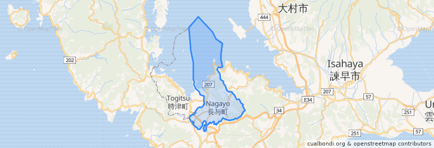 Mapa de ubicacion de 長与町.