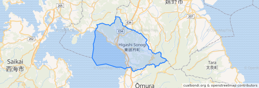 Mapa de ubicacion de 東彼杵町.