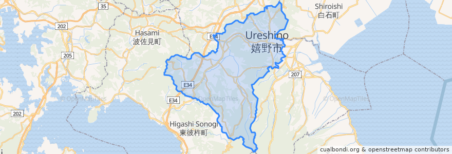 Mapa de ubicacion de 嬉野市.