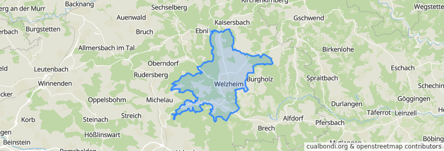 Mapa de ubicacion de Welzheim.