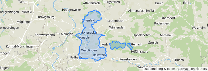 Mapa de ubicacion de Waiblingen.