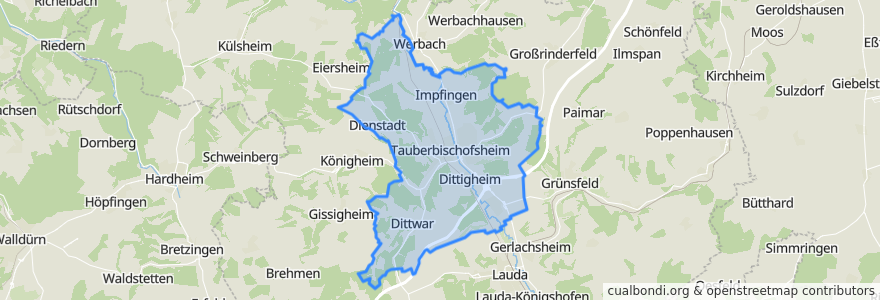 Mapa de ubicacion de Tauberbischofsheim.