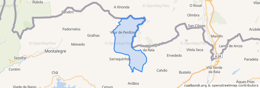 Mapa de ubicacion de Vilar de Perdizes e Meixide.