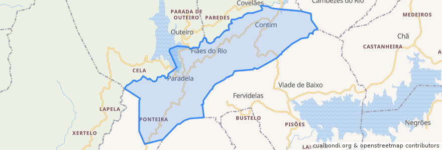 Mapa de ubicacion de Paradela, Contim e Fiães.
