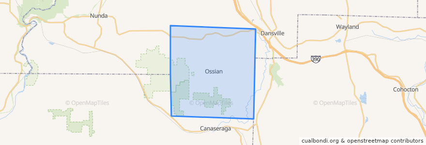 Mapa de ubicacion de Ossian Town.