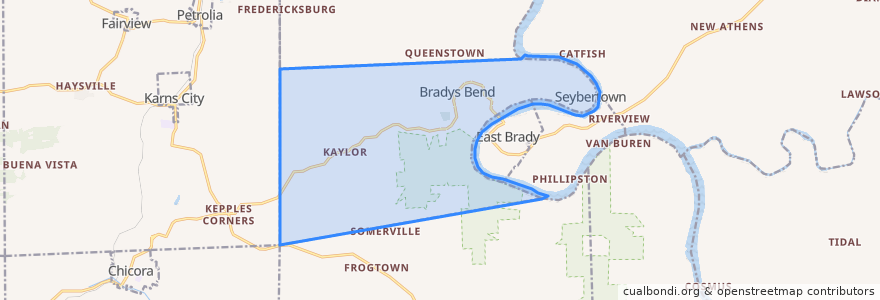 Mapa de ubicacion de Bradys Bend Township.