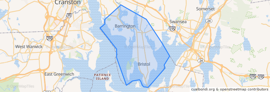 Mapa de ubicacion de Bristol County.
