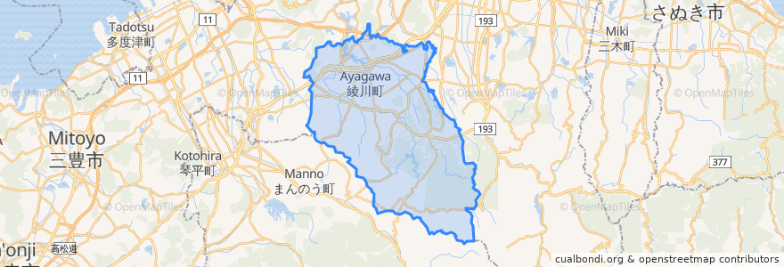 Mapa de ubicacion de 綾川町.