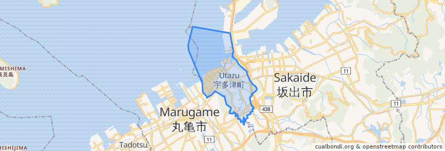 Mapa de ubicacion de 宇多津町.