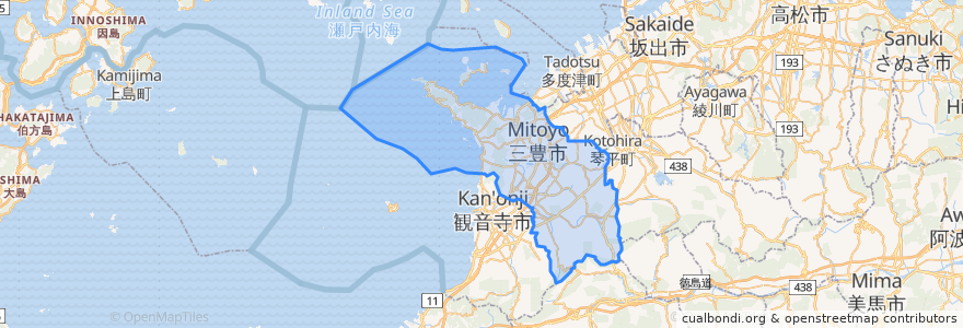 Mapa de ubicacion de 三豊市.