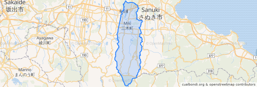 Mapa de ubicacion de 三木町.