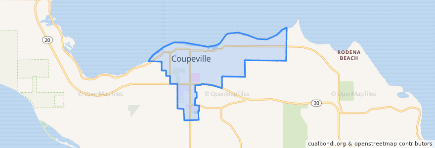 Mapa de ubicacion de Coupeville, Washington.