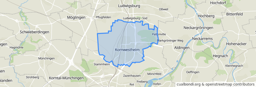 Mapa de ubicacion de Kornwestheim.