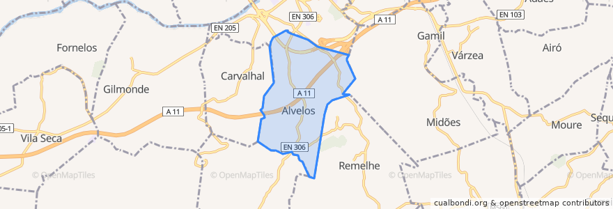 Mapa de ubicacion de Alvelos.