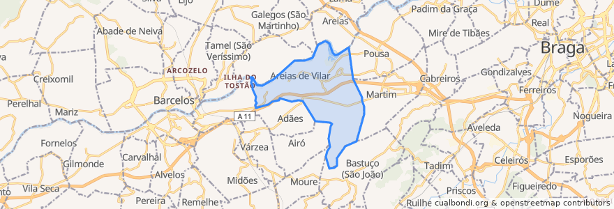 Mapa de ubicacion de Areias de Vilar e Encourados.