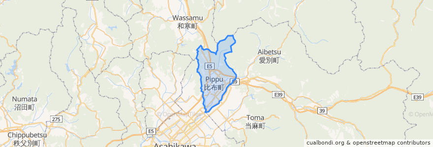 Mapa de ubicacion de 比布町.